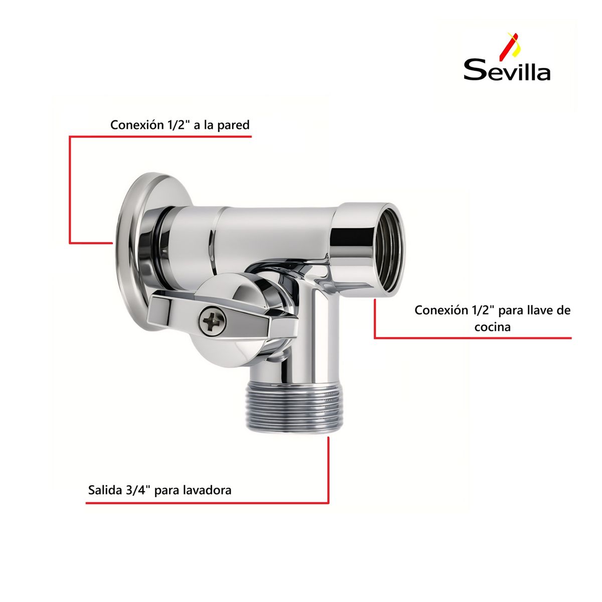 GENERICO - Válvula Angular para Conectar Caño y Manguera Lavadora Sevilla