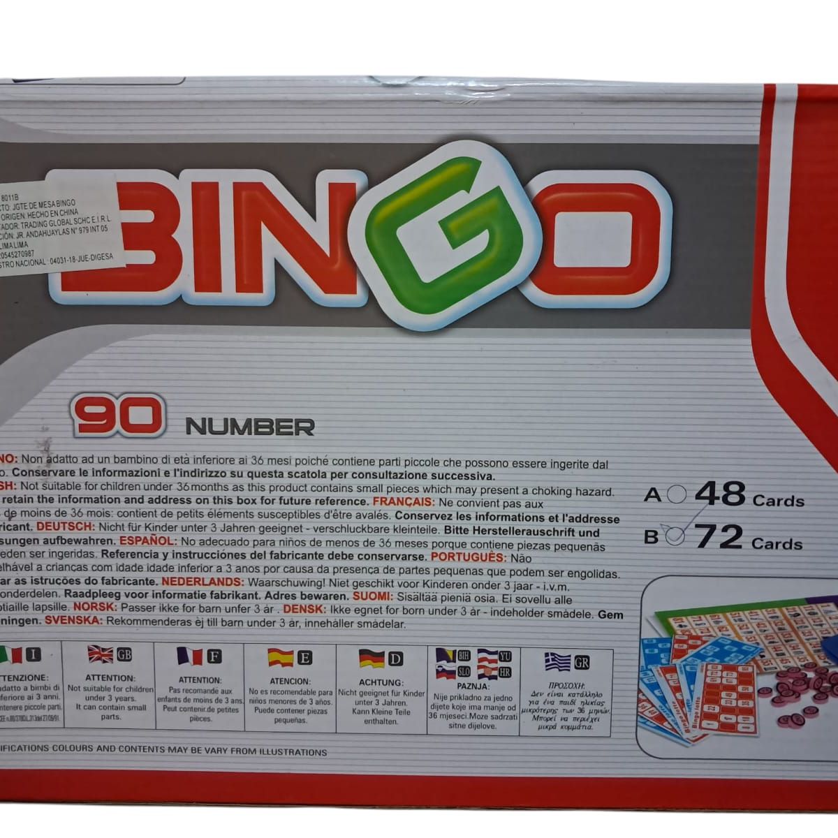 GENERICO - Juego mesa bingo 90 numeros 24 cartas +6años