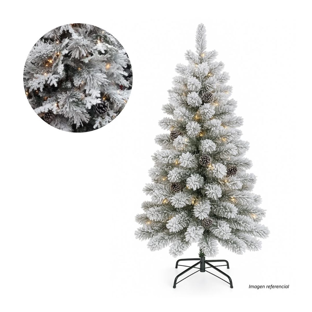 GENERICO - Arbol de Navidad con Luces - 1.80 m Nevado Frondoso con Piñas