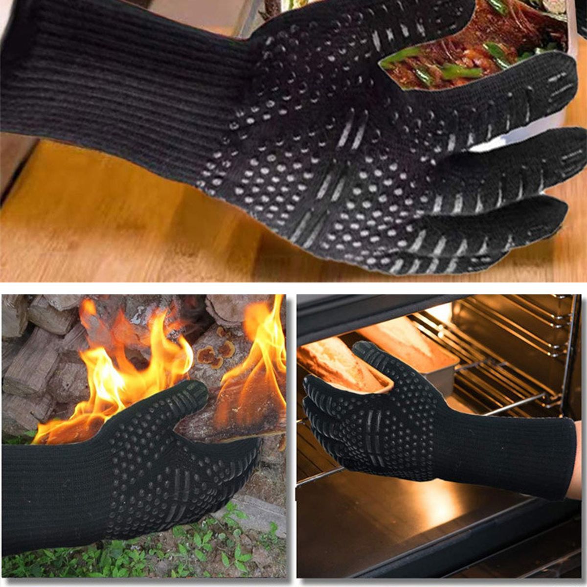 BAALATHKKO5 - Guante Parrillero Altatemperatura Para Cocina Anti-escaldad - Rayas Rojas