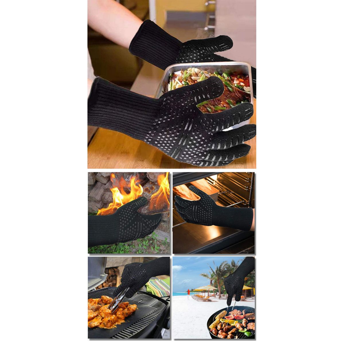 BAALATHKKO5 - Guante Parrillero Altatemperatura Para Cocina Anti-escaldad - Rayas Rojas