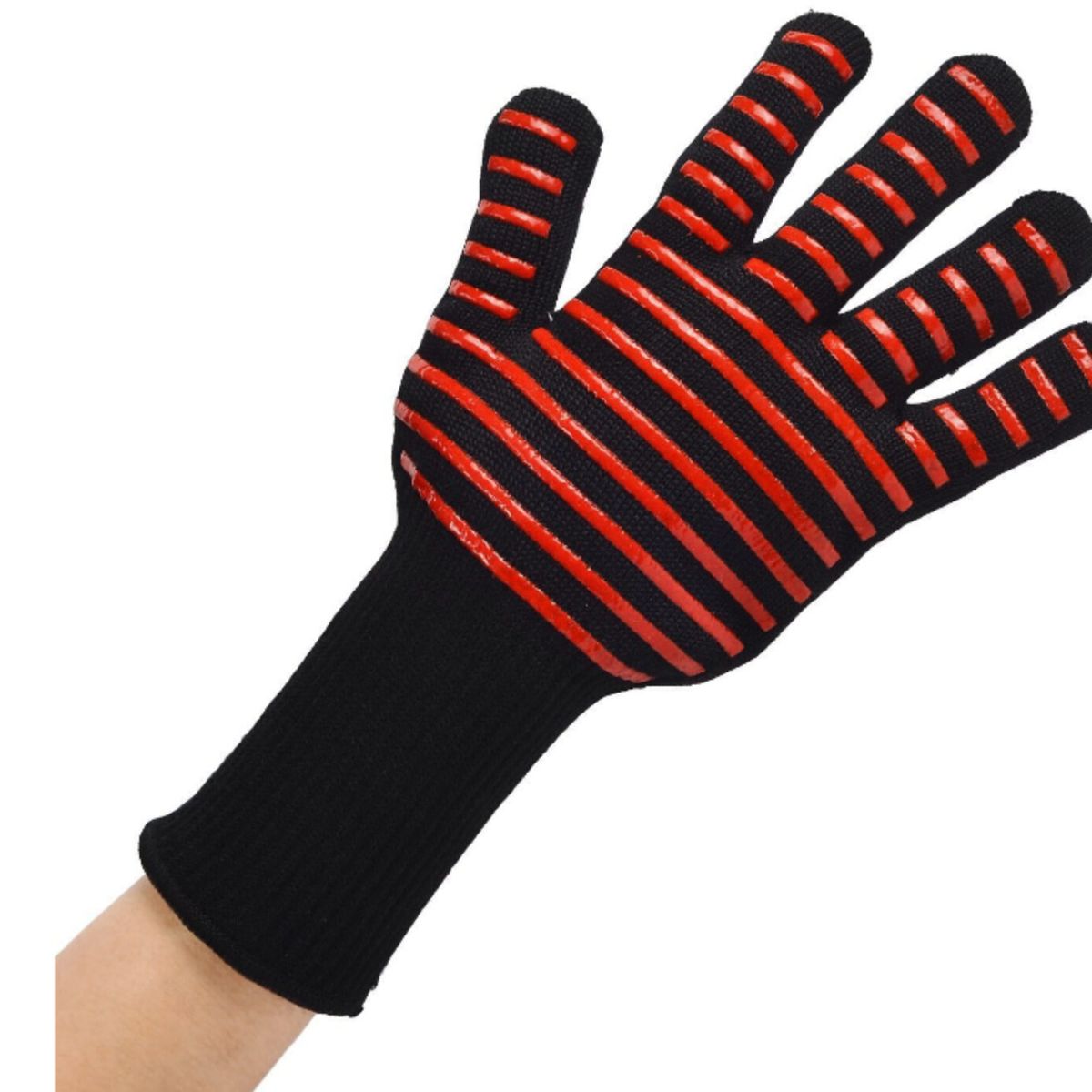 BAALATHKKO5 - Guante Parrillero Altatemperatura Para Cocina Anti-escaldad - Rayas Rojas