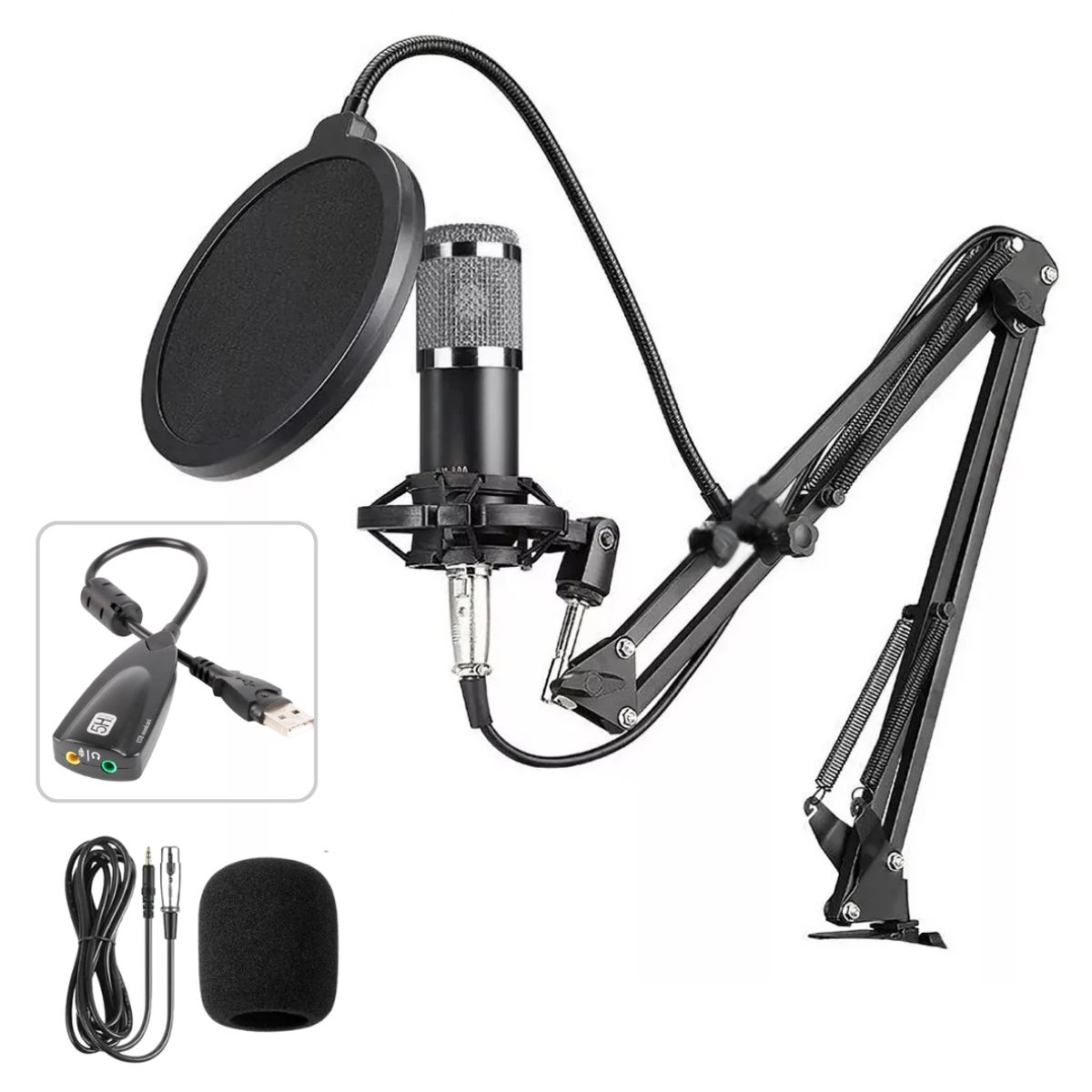SEISA - Microfono Condensador profesional Grabacion Estudio con brazo Ajustable Antipop Streaming Live