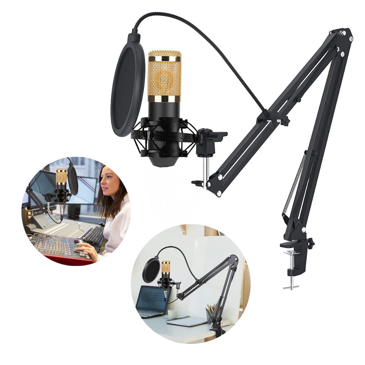 SEISA - Micrófono Condensador profesional Grabacion Estudio USB con brazo Ajustable Antipop