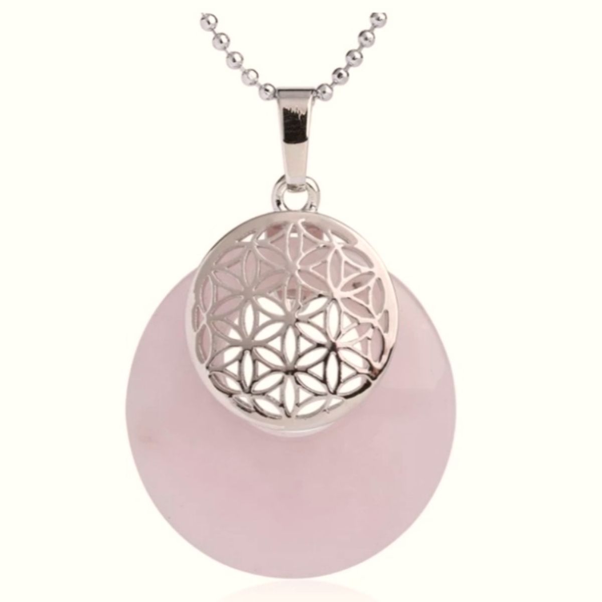 LUCYANA JOYAS Y ACCESORIOS - Collar para Mujer de Cuarzo Rosa con Flor de la Vida - Joyas Lucyana