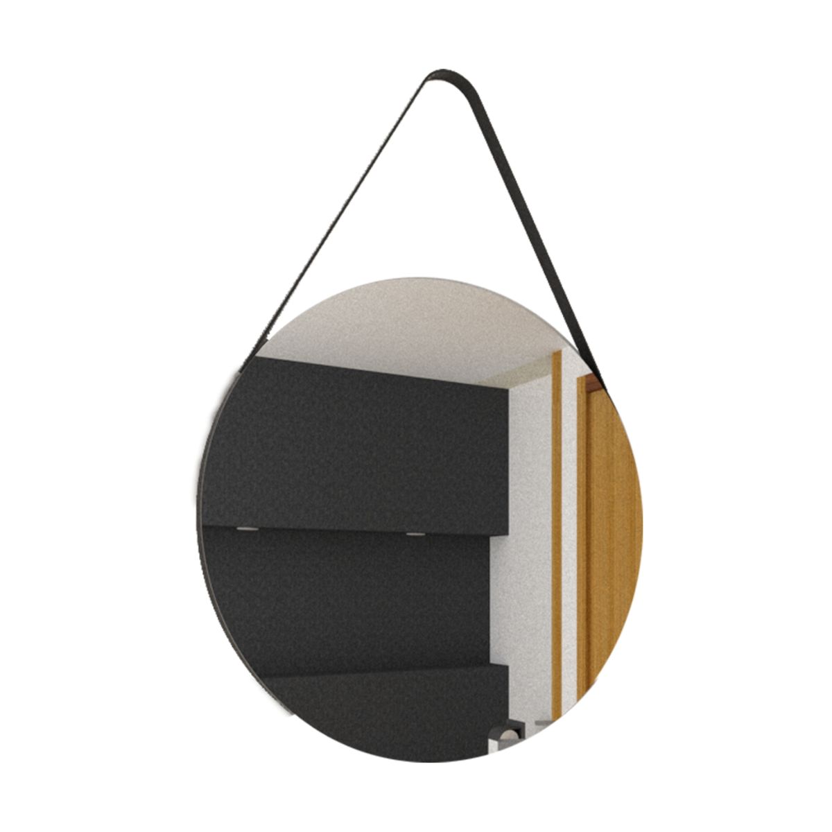 FMFURNITURE - Espejo Decorativo en Cuero Forma Circular 80x80x3 Cm