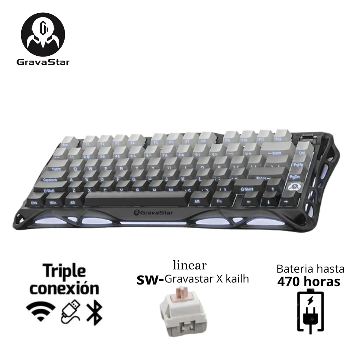 GRAVASTAR - Teclado Mecánico Inalámbrico 75% Gamer Mercury K1 Gravastar