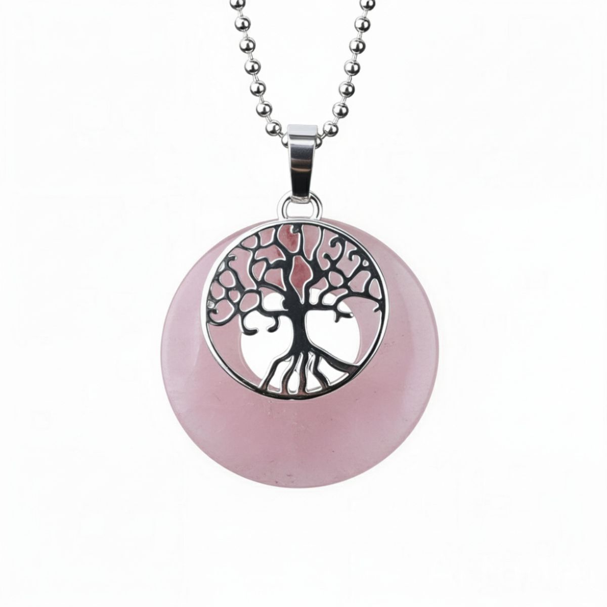 LUCYANA JOYAS Y ACCESORIOS - Collar para Mujer de Cuarzo Rosa con Árbol de la Vida - Joyas Lucyana