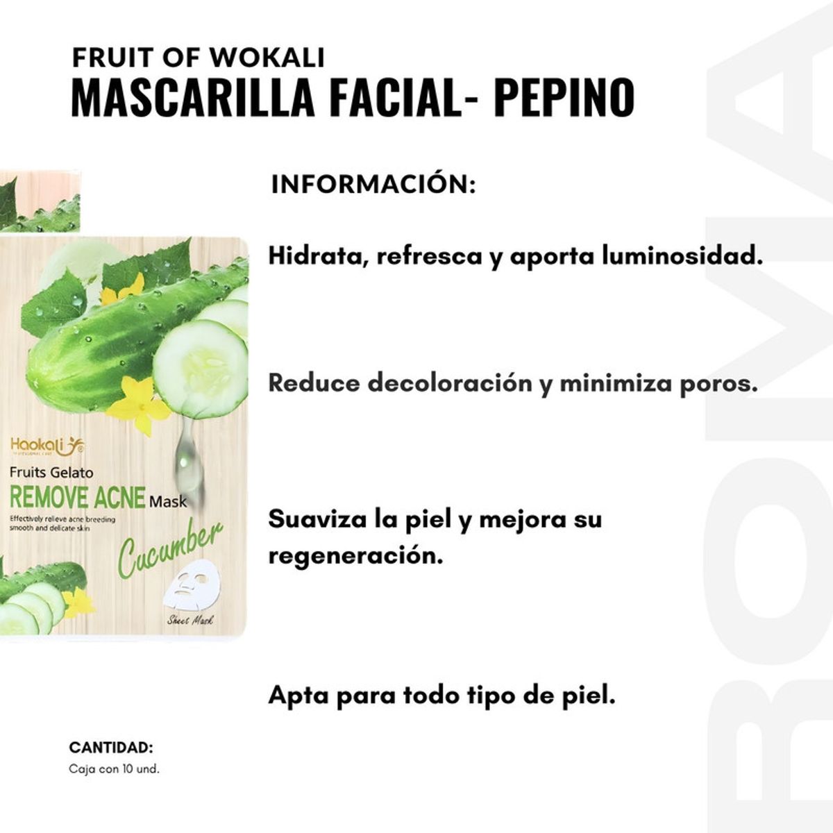 WOKALI - MASCARILLA FACIAL PEPINO 10UND WOKALI