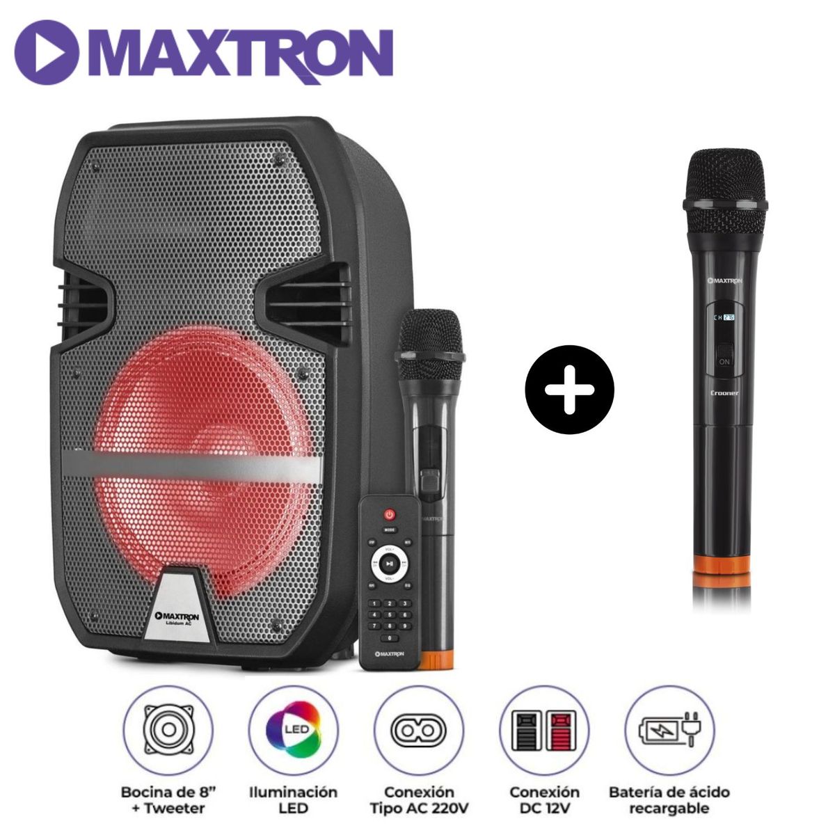 MAXTRON - Parlante Maxtron Libidum MX 323AC + Micrófono MX758 Negro