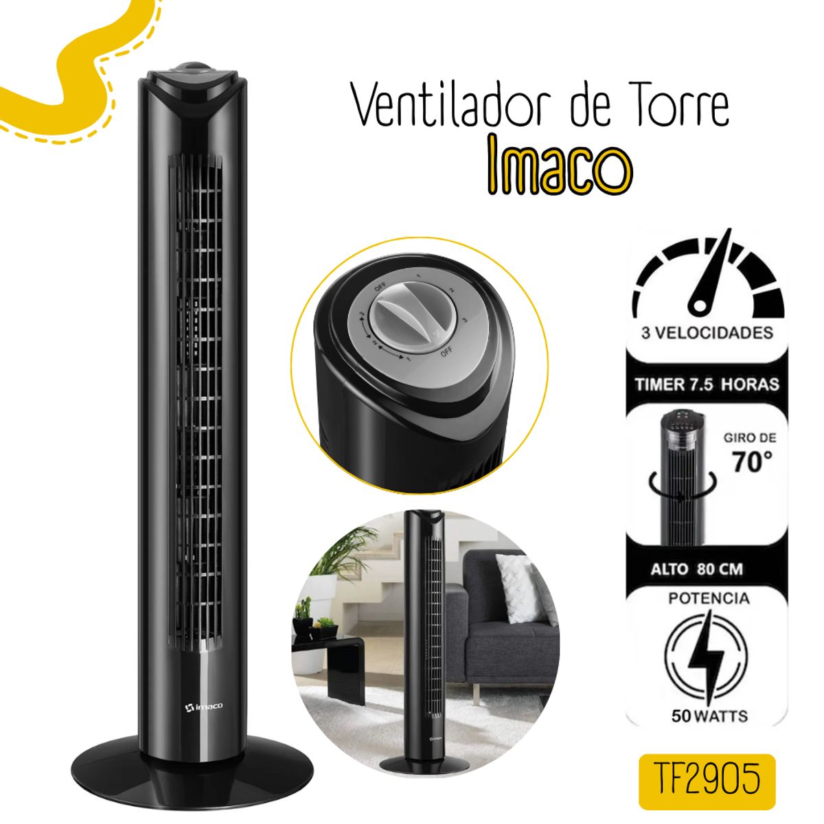 IMACO - Ventilador Imaco de Torre 50watts -Negro