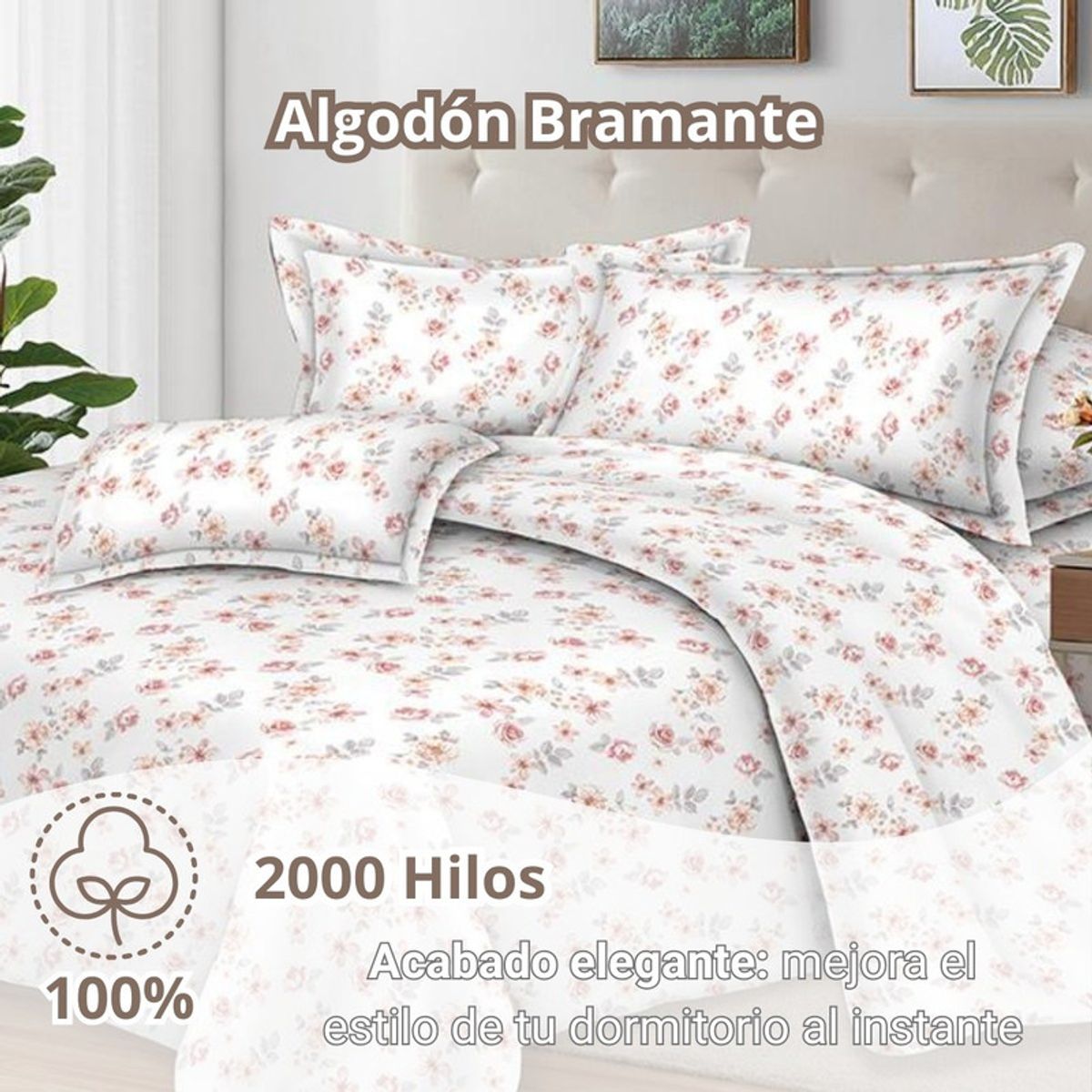 Pentha - Juego de Sábanas 100% Suave Algodón 2Plazas 4 Piezas 2000 Hilos Mini Blossom