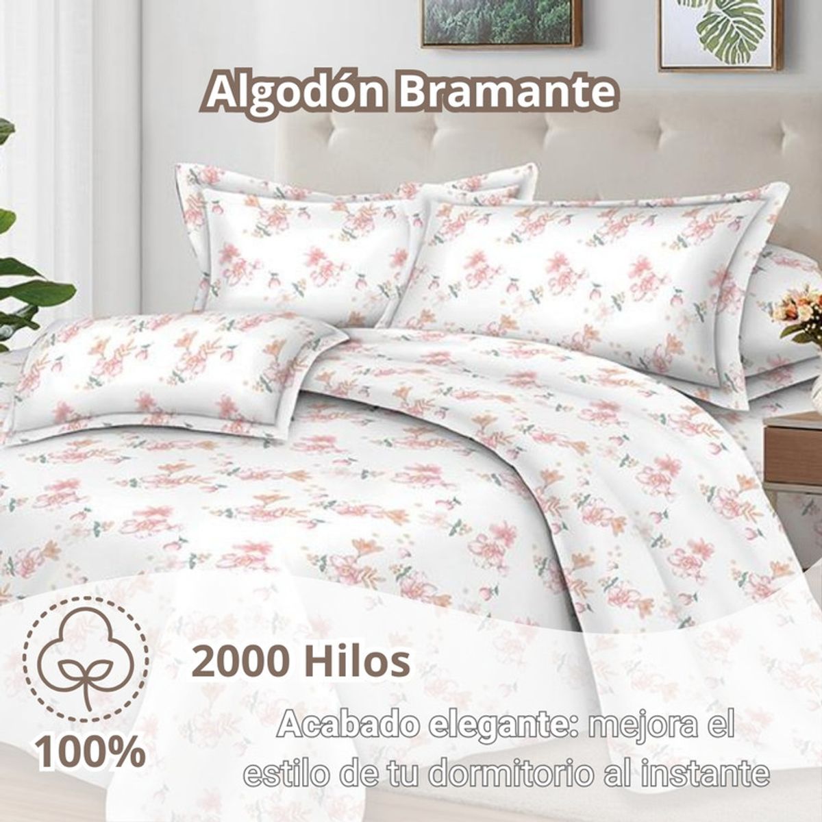 Pentha - Juego de Sábanas 100% Suave Algodón 2Plazas 4 Piezas 2000 Hilos Rosa Vintage