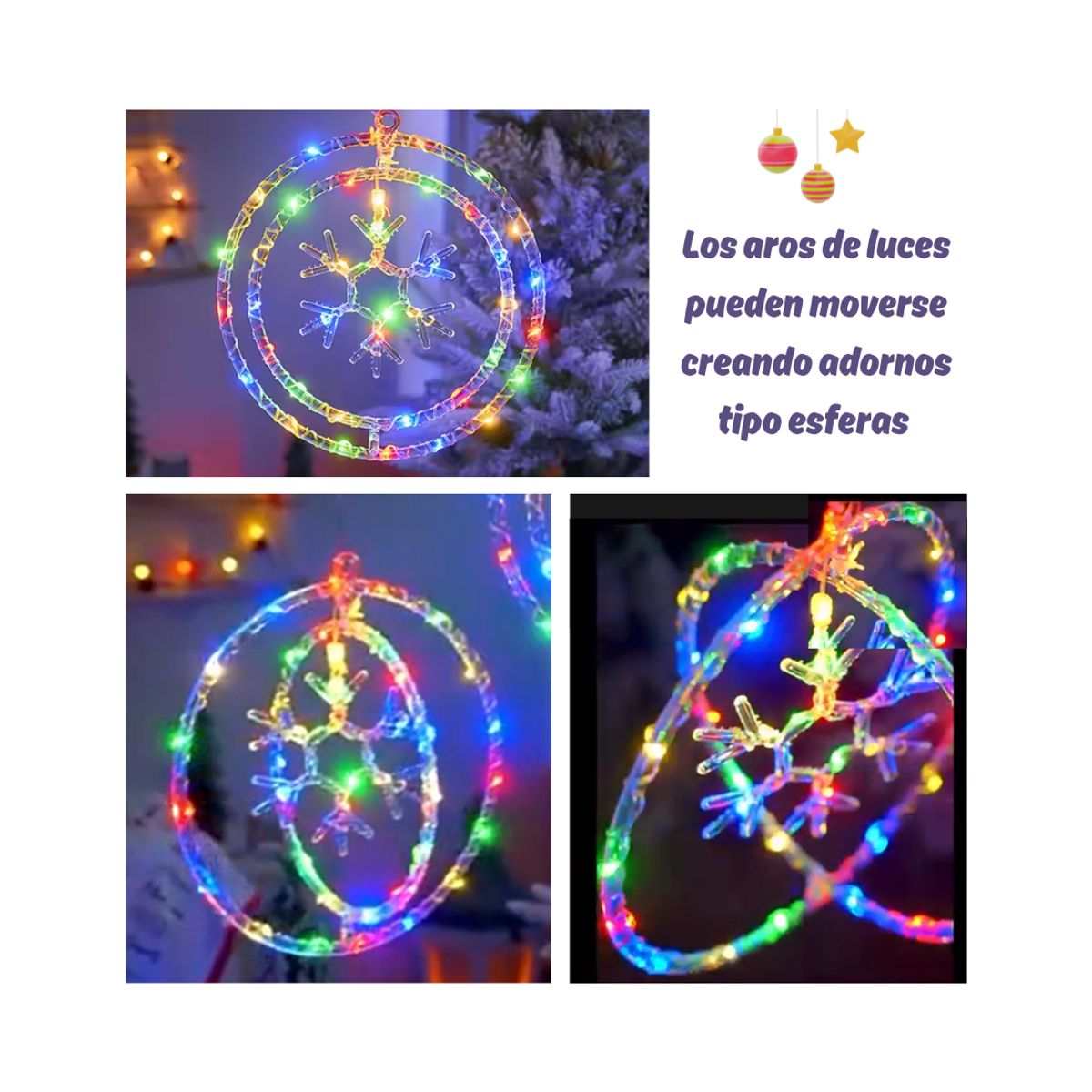 GENERICO - Luces de Navidad Led, Circular Doble Aro, Multicolor 34 cm para Ventanas, Puertas, Mamparas
