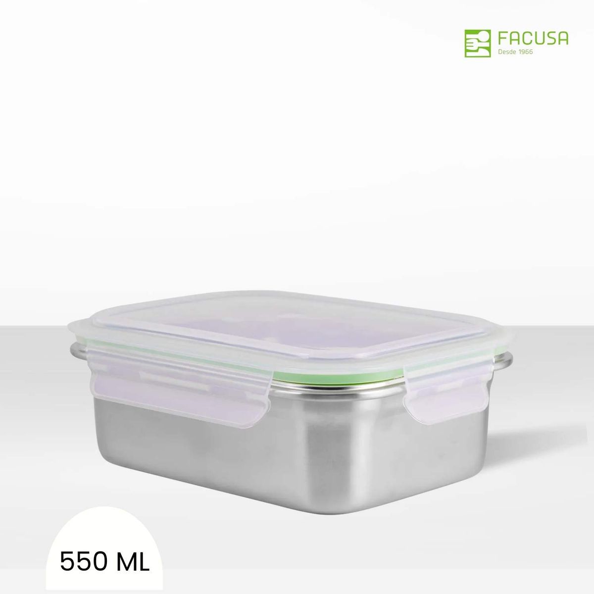 GENERICO - Taper Cybus Click Rectangula Acero Inoxidable Hermético 550 ml