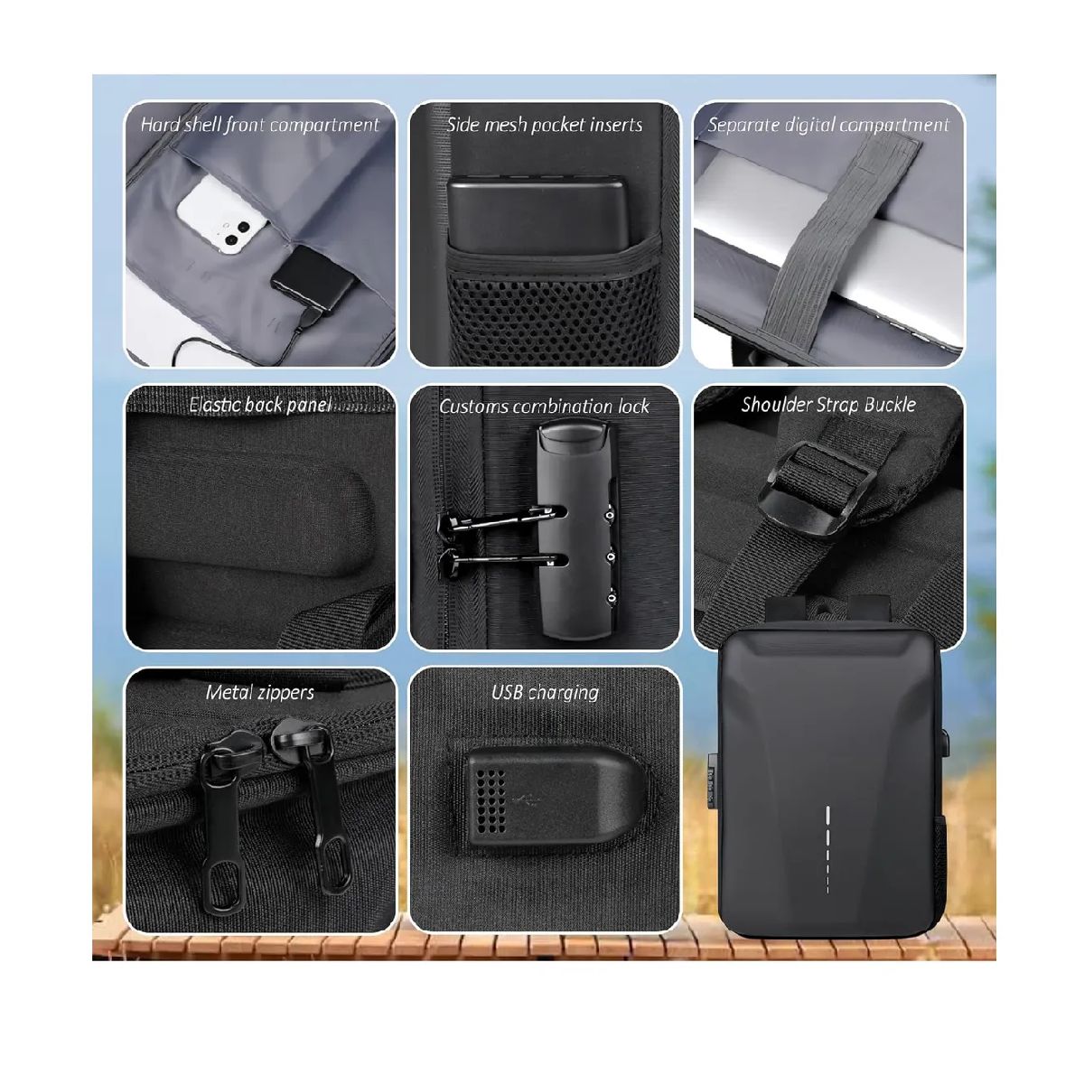 GENERICO - Mochila Antirrobo Impermeable Tapa Dura Con Clave Usb - Merc