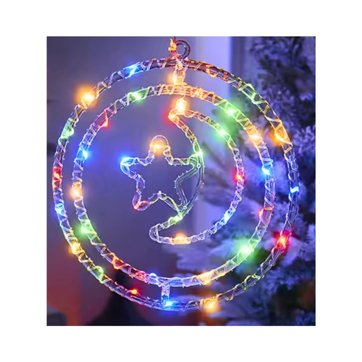 GENERICO - Luces de Navidad Led, Circular Doble Aro, Multicolor 34 cm para Ventanas, Puertas, Mamparas