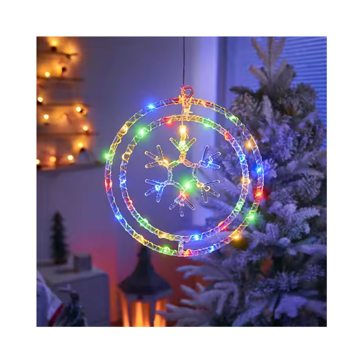 GENERICO - Luces de Navidad Led, Circular Doble Aro, Multicolor 34 cm para Ventanas, Puertas, Mamparas