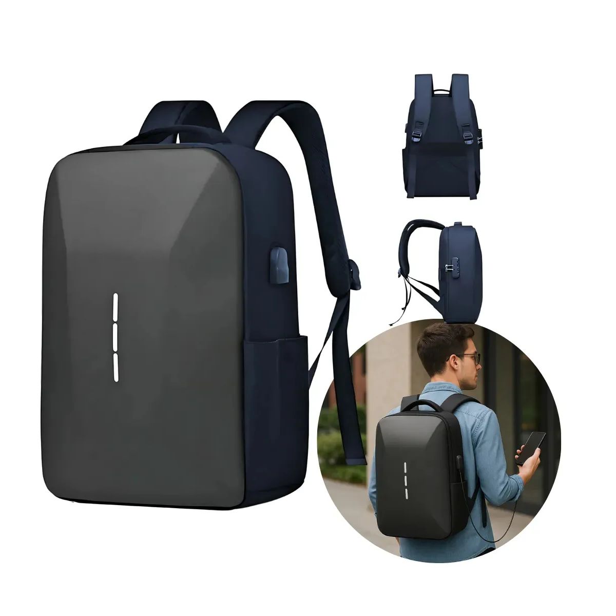 GENERICO - Mochila Antirrobo Impermeable Tapa Dura Con Clave Usb - Merc