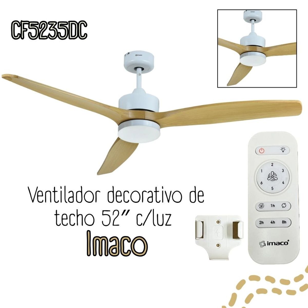 IMACO - Ventilador de techo 52 con luz y control remoto Imaco CF5235DC