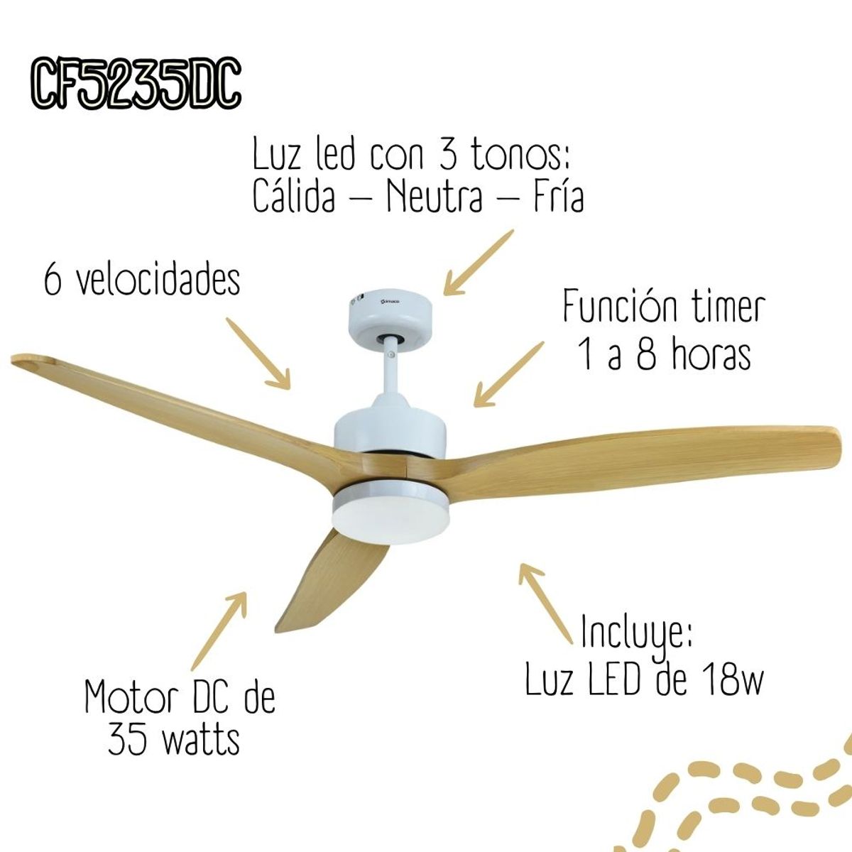 IMACO - Ventilador de techo 52 con luz y control remoto Imaco CF5235DC