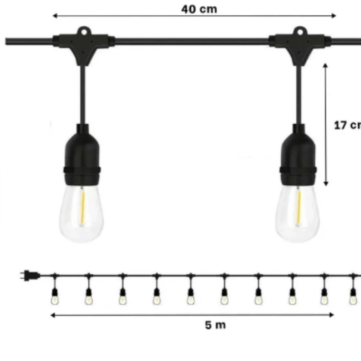 GENERICO - Guirnalda para 10 Bombillas de 5 Metros en Color Negro