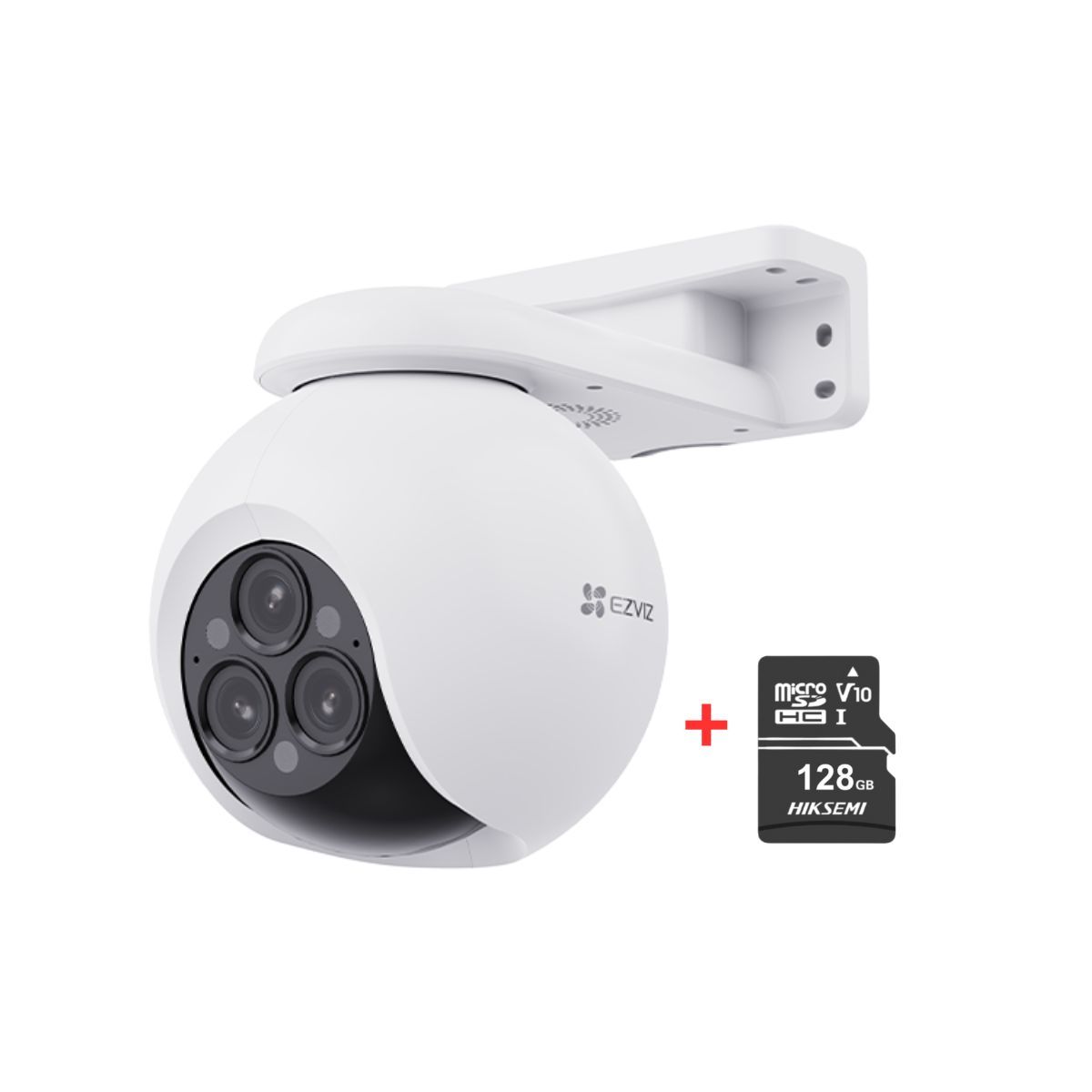 EZVIZ - Cámara seguridad Wi-Fi H80F 2k + con Micro SD 64GB para el hogar con triple lente exterior