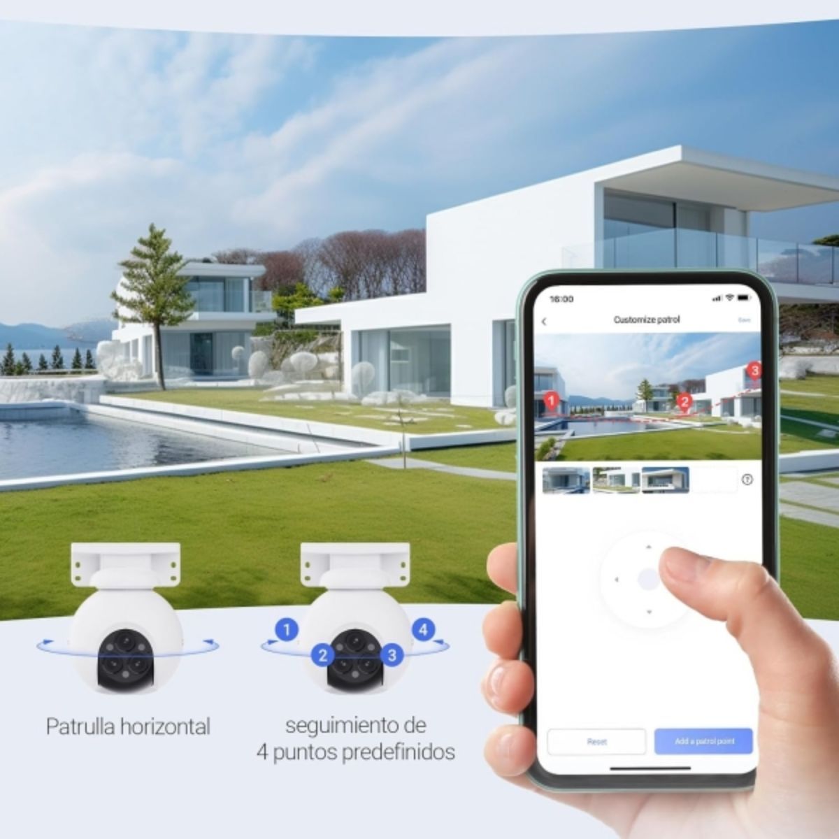 EZVIZ - Cámara seguridad Wi-Fi H80F 2k + con Micro SD 64GB para el hogar con triple lente exterior