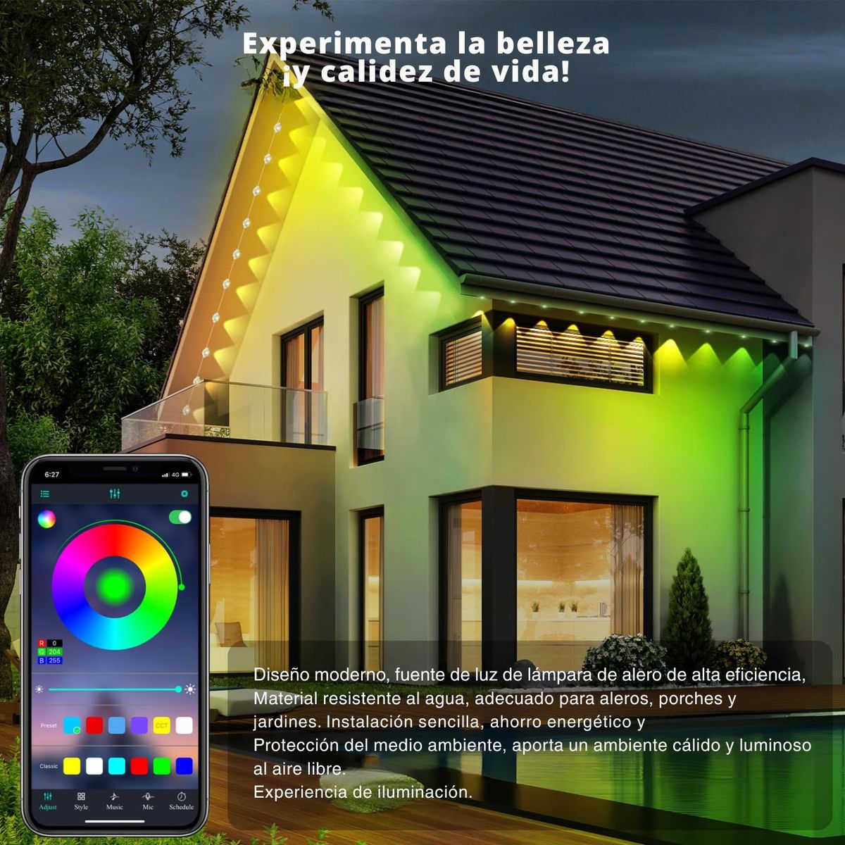 GENERICO - Luces Exterior RGB 15m IP67 con Escenas, Bluetooth 2.4 y Control Inteligente