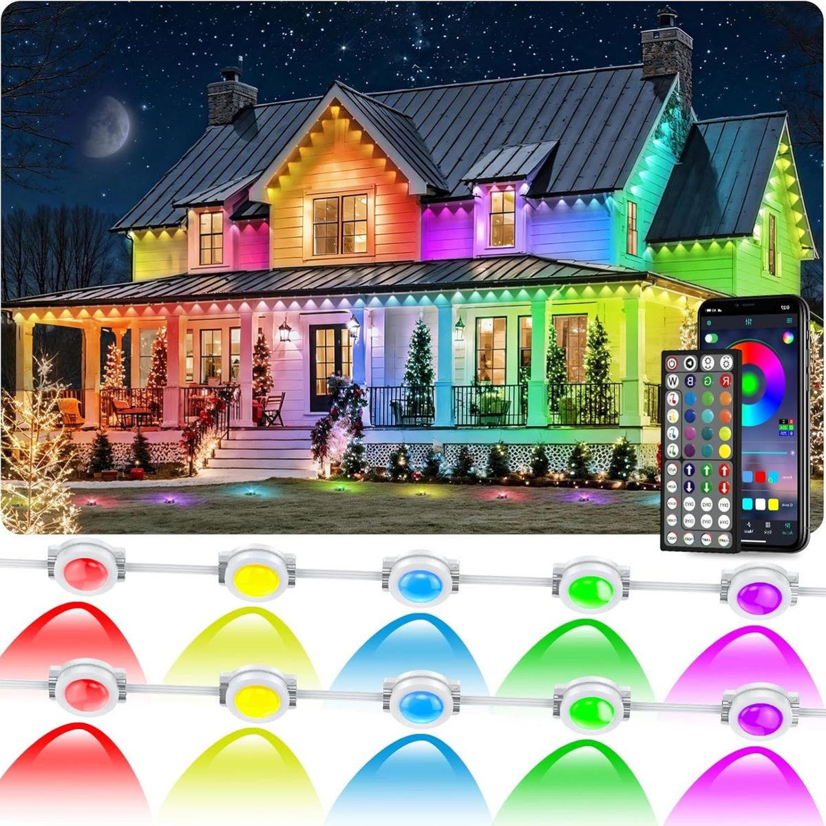 GENERICO - Luces LED Exterior RGB 15m IP67 con App Bluetooth Modo Música y Escenas