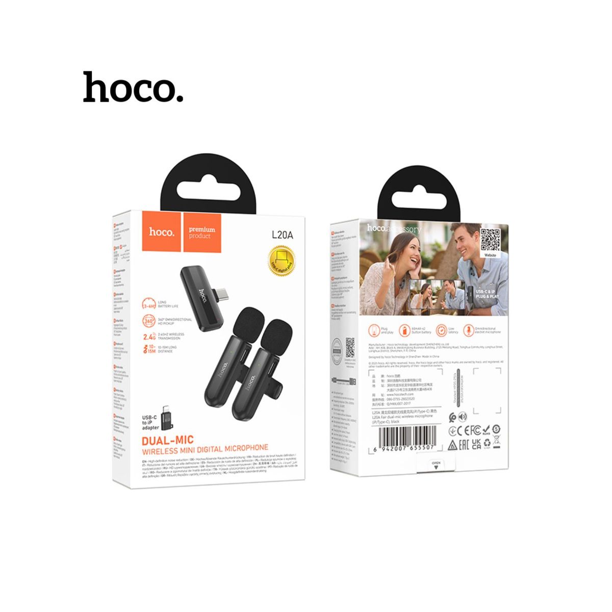 HOCO - Micrófono Solapero Inalámbrico Dual HOCO - L20A