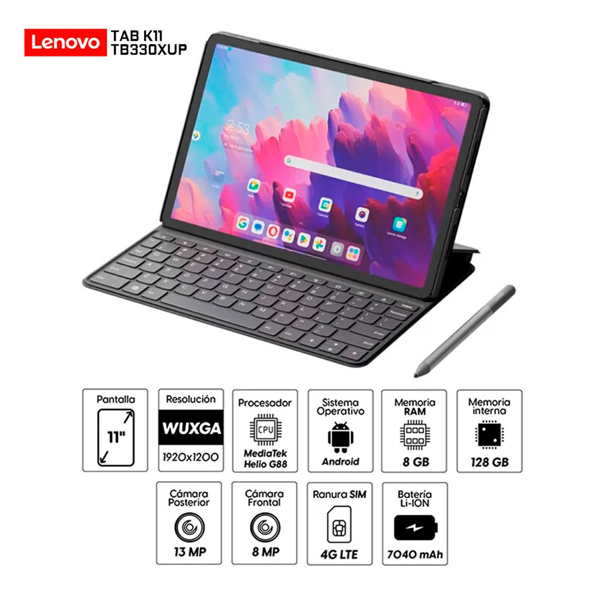 LENOVO - Tablet TB330XUP Tab K11 11” 4G LTE 8GB 128GB Lápiz + Teclado