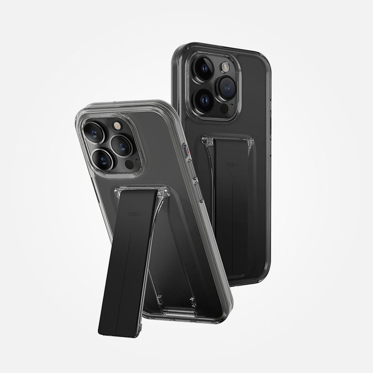 GENERICO - Case Uniq Heldro Mount+ con stand para iPhone 15 Pro Max - Smoke