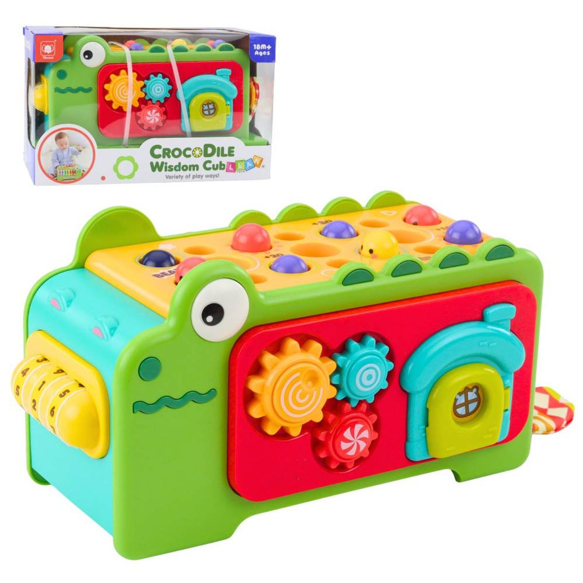 GENERICO - Juguete Cocodrilo Didáctico Multifuncional con Engranajes Martillo y Pesca para Bebés