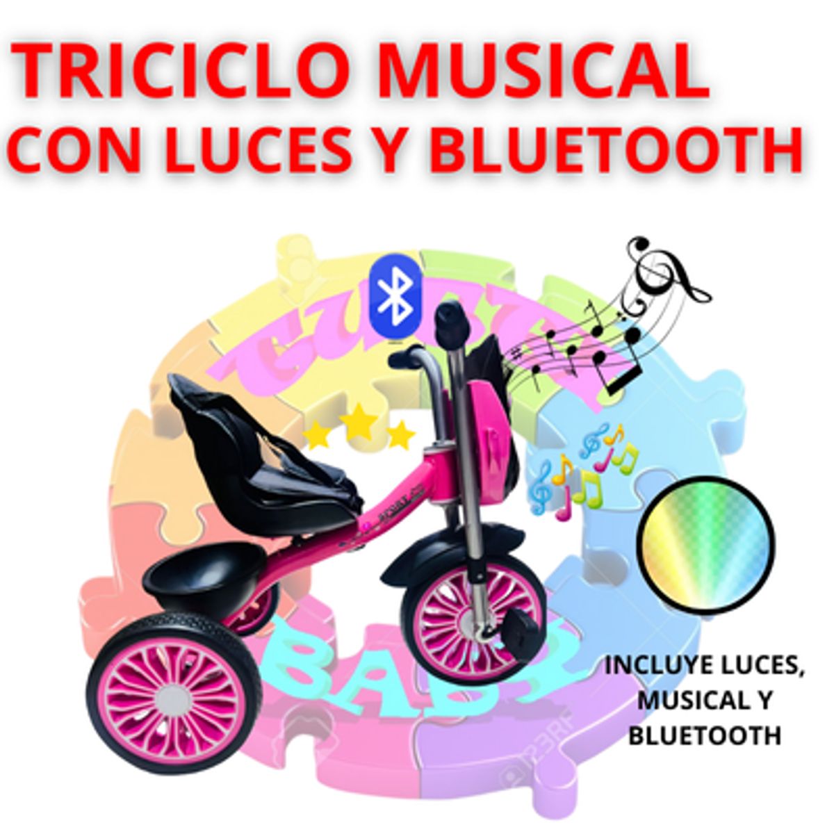 EBABY - TRICICLO MUSICAL CON LUCES Y BLUETOOTH - ROSADO