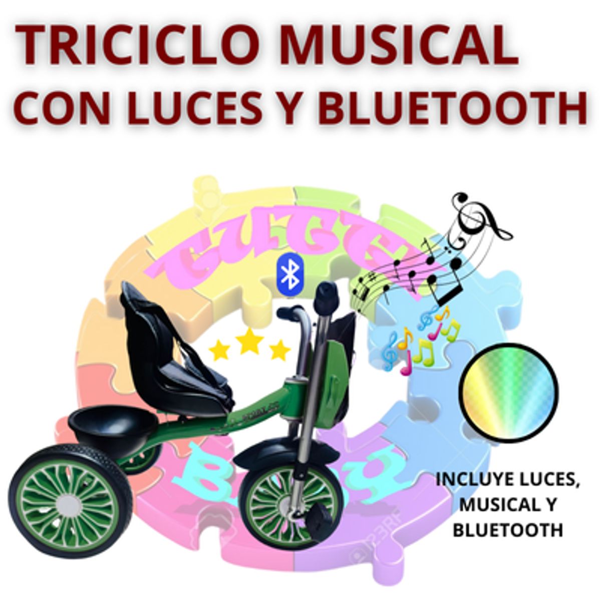 EBABY - TRICICLO MUSICAL CON LUCES Y BLUETOOTH - VERDE OLIVA