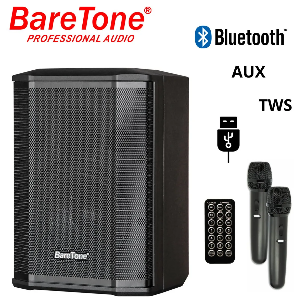 BARETONE - Parlante Baretone Profesional MAX B6 USB BT TWS Batería 6 hrs Aprox