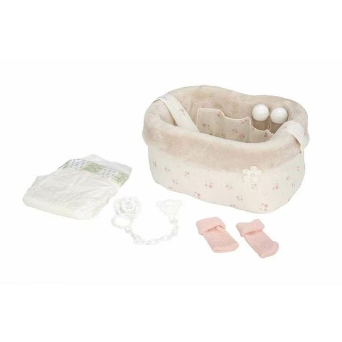 GENERICO - Canastilla Elegance Beige para Muñeca con accesorios