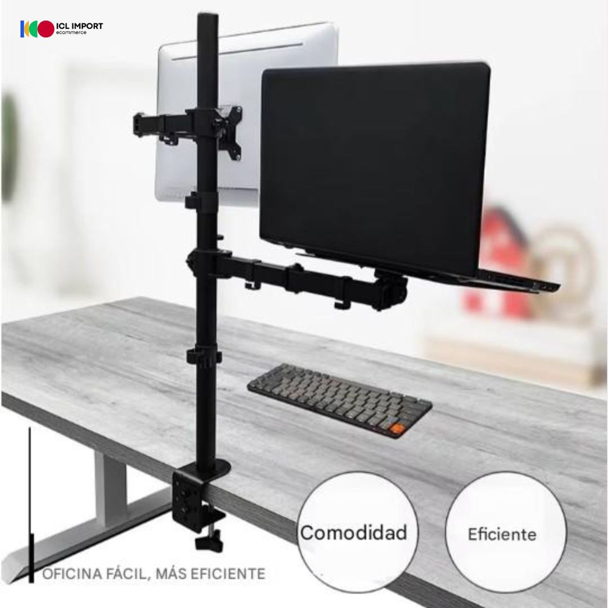 OEM - RACK SOPORTE DE ESCRITORIO PARA 1 MONITOR + PLATAFORMA PARA LAPTOP DE HASTA 17 PULGADAS