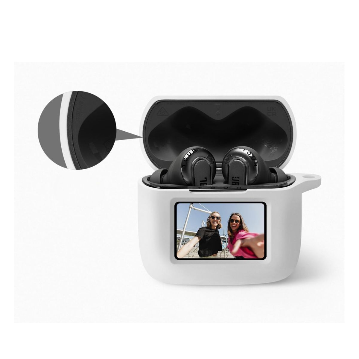 GENERICO - Funda case de silicona + protector de pantalla para audifonos JBL TOUR PRO 3 color blanco