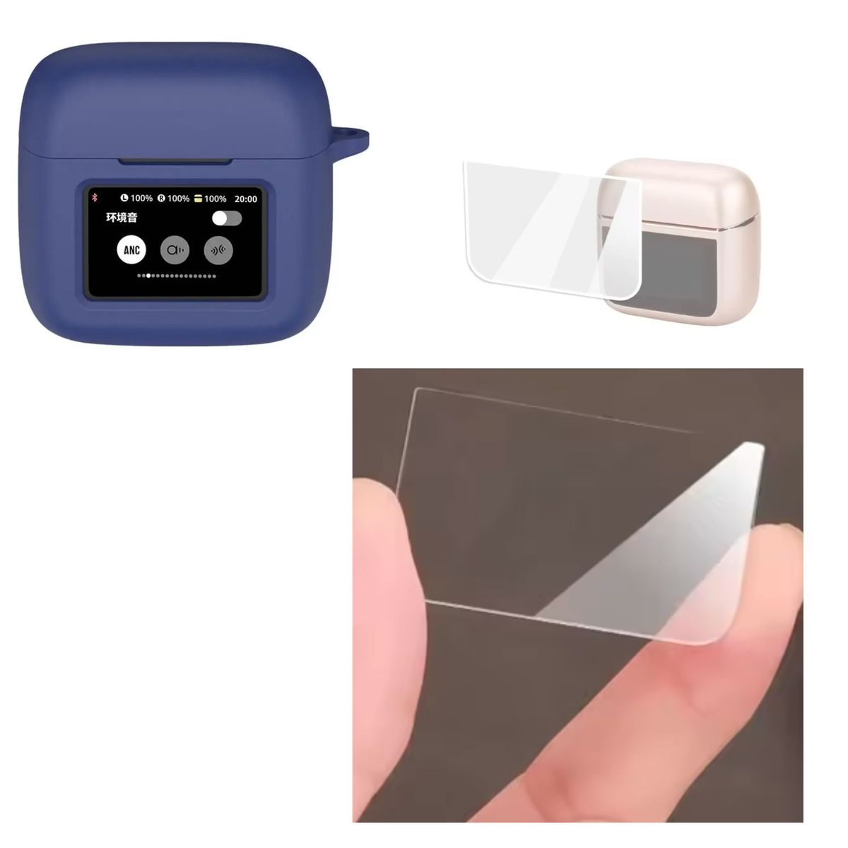 GENERICO - Funda case de silicona + protector de pantalla para audifonos JBL TOUR PRO 3 color azul