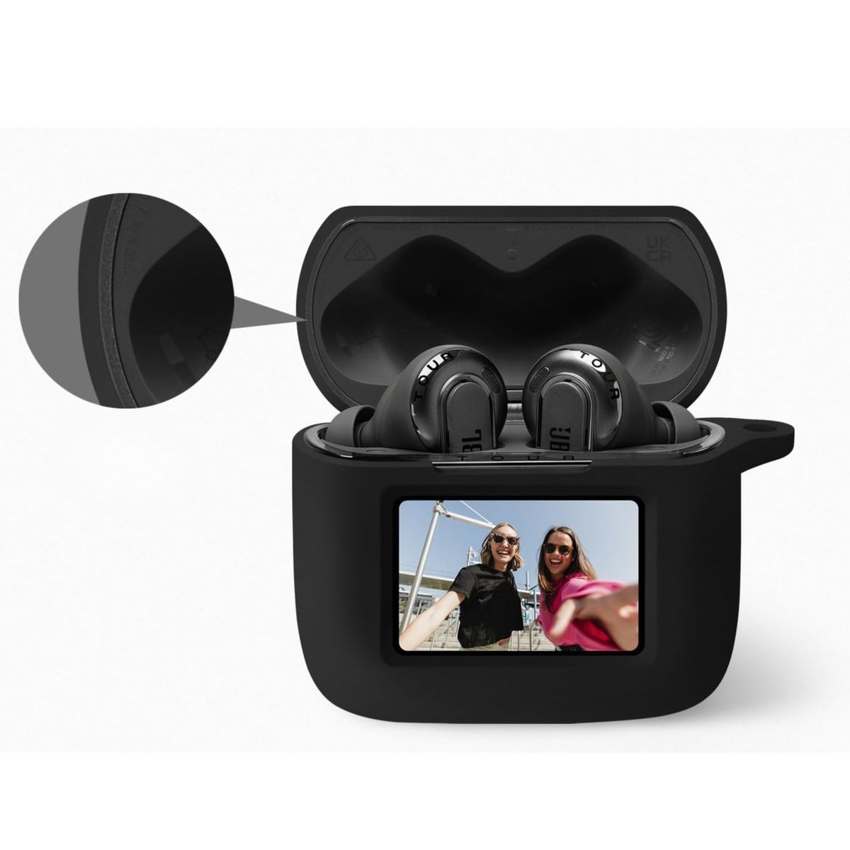 GENERICO - Funda case de silicona + protector de pantalla para audifonos JBL TOUR PRO 3 color negro