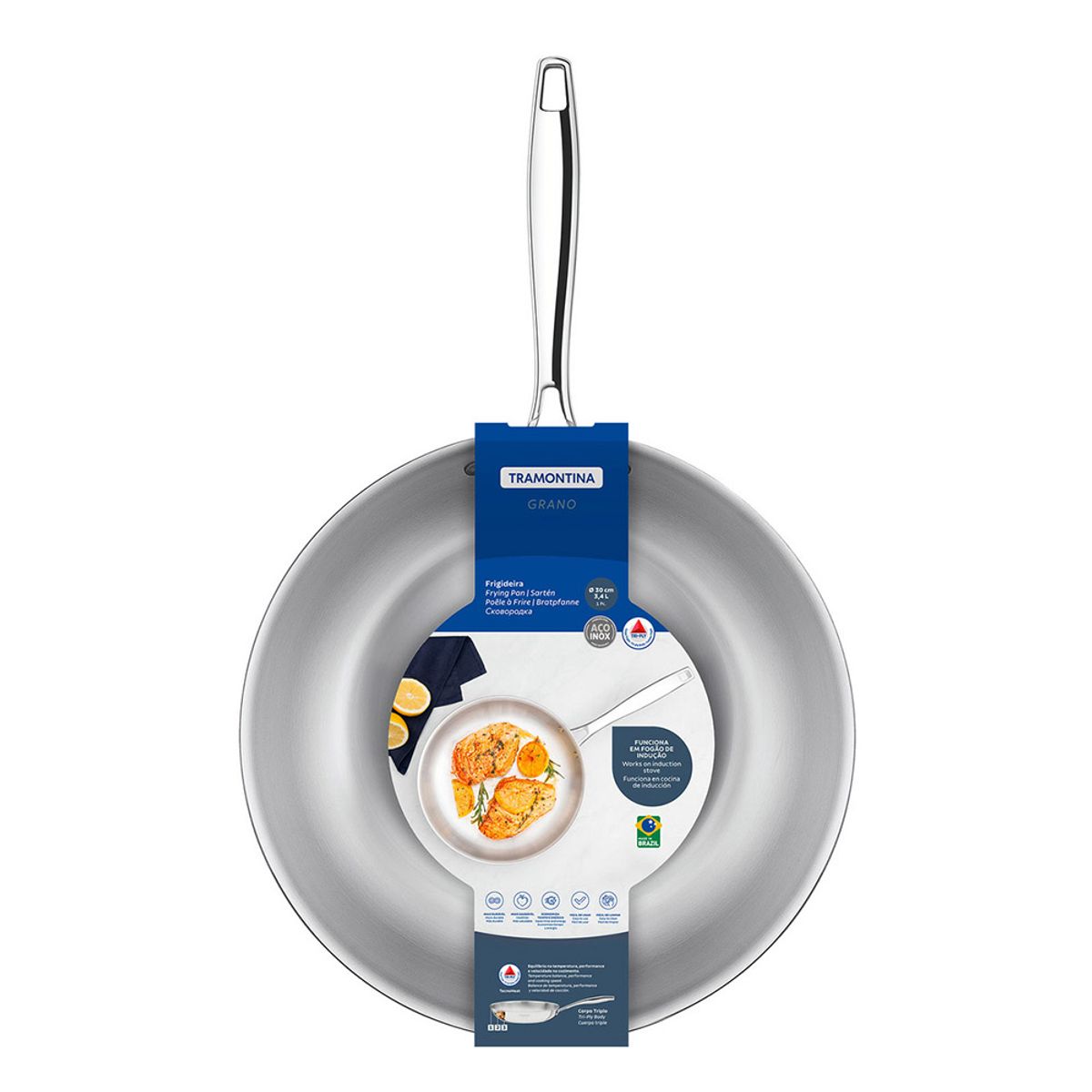 TRAMONTINA - Sartén Tramontina Grano 30 cm Acero Inoxidable 3.4 L 62155300