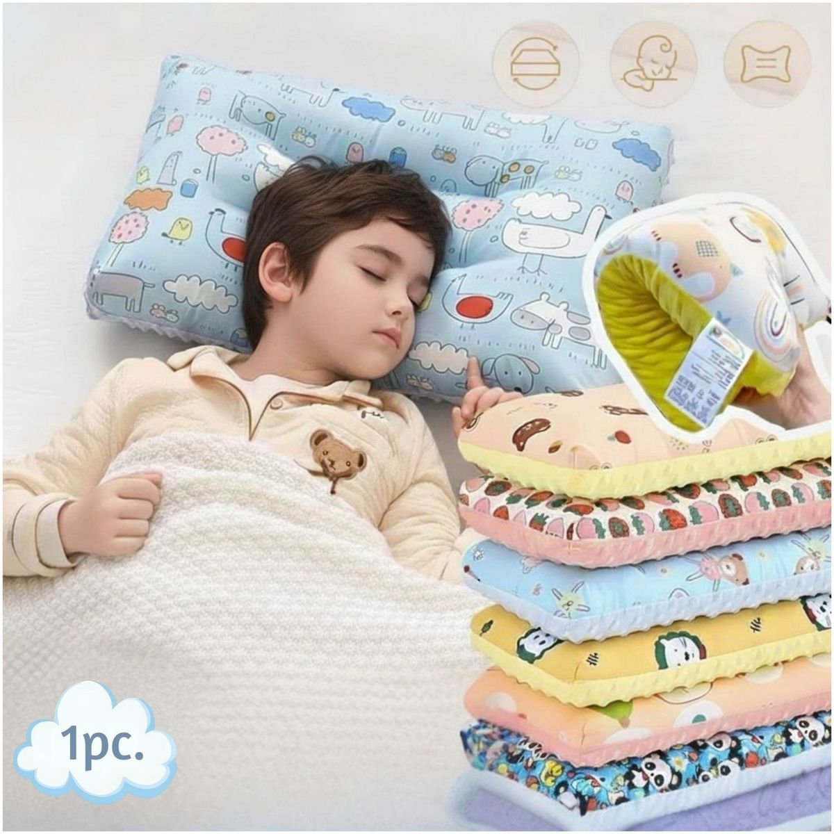 BABY - Almohada 3D Infantil Ergonómico Reversible con Puntos de Relajación modelos NIÑO 1 und.