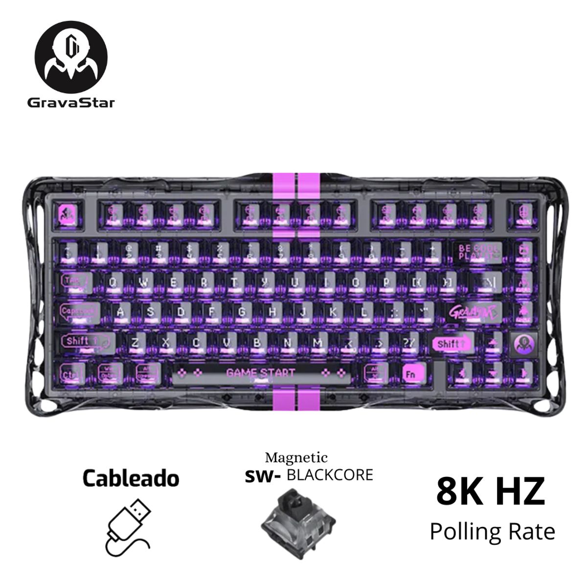 GRAVASTAR - Teclado GravaStar Mercury V75 HE Cableado Inglés Lite Transparent Black