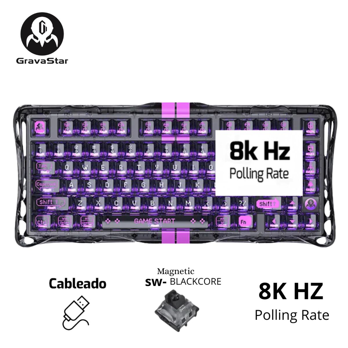 GRAVASTAR - Teclado GravaStar Mercury V75 HE Cableado Inglés Lite Transparent Black