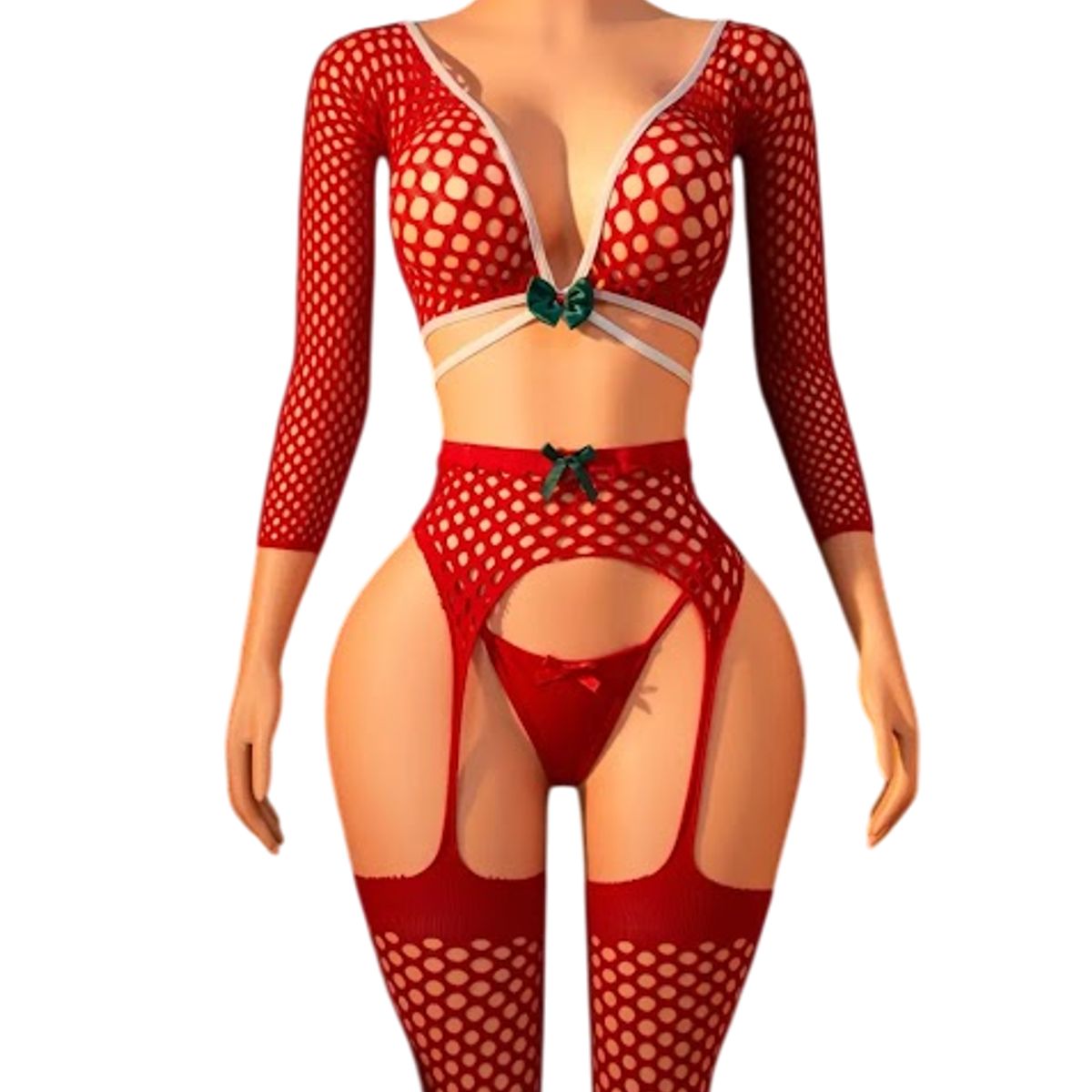 GENERICO - LENCERIA MALLA VESTIDO CATSUIT ENTERIZO NAVIDAD