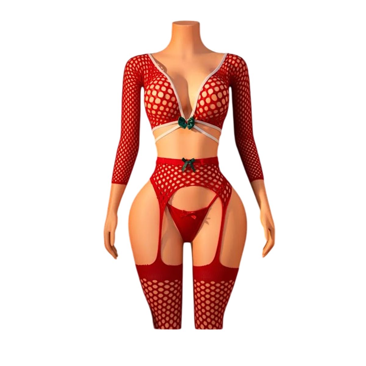 GENERICO - LENCERIA MALLA VESTIDO CATSUIT ENTERIZO NAVIDAD