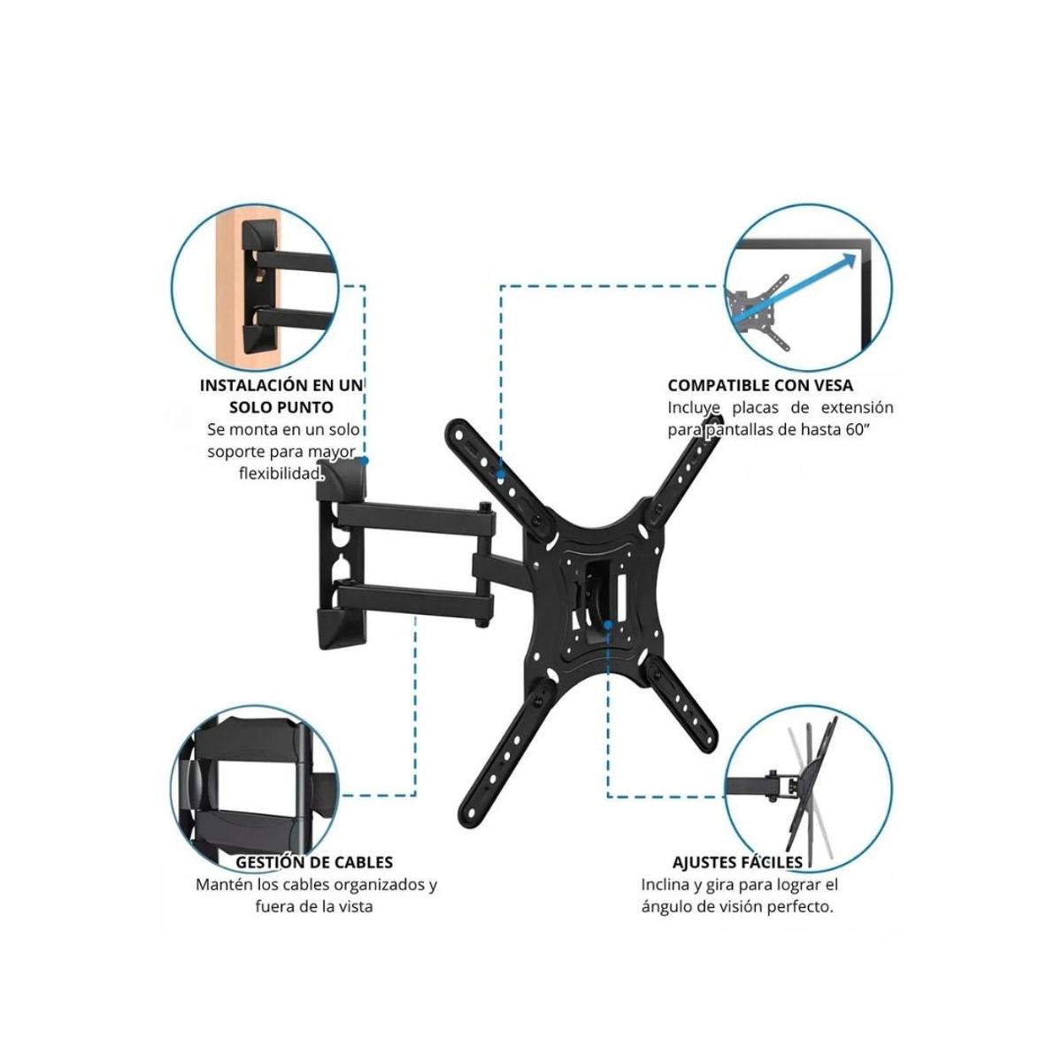 GENERICO - RACK SOPORTE ARTICULADO DE PARED PARA TV 32” A 60”