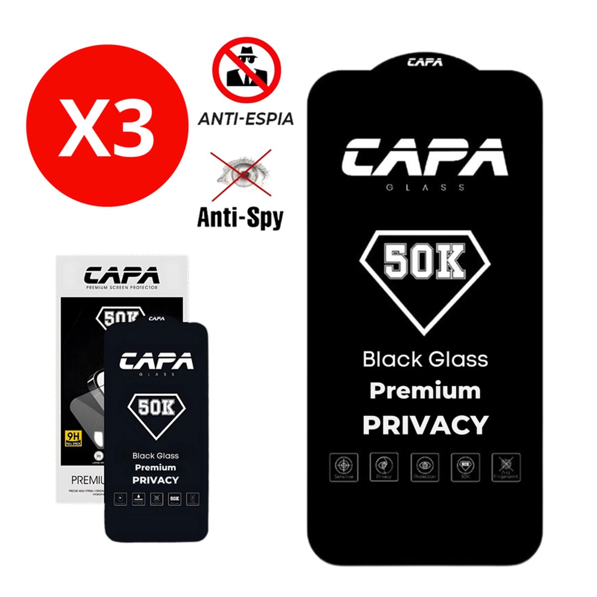 SHIELD - Pack x3 Mica Protector de Pantalla de Vidrio Premium 50K Antiespía para Samsung Galaxy A35